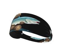Elastic Sports Headband Hairband YYHHAOFA Bear who Caught a Big Fish Pattern Athletic Band for Women, Men