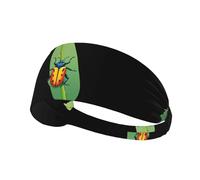 Elastic Sports Headband Hairband YYHHAOFA Beetle on bamboo leaf Printing Soft, Breathable, Quick-Dry