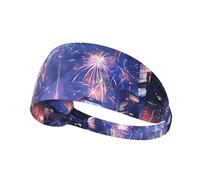 Elastic Sports Headband Hairband YYHHAOFA Fireworks in the city at night Printing Soft, Breathable, Quick-Dry
