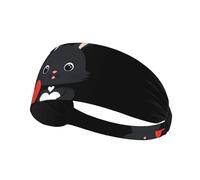 Elastic Sports Headband Hairband YYHHAOFA Little black rabbit holding a heart Printing Soft, Breathable, Quick-Dry