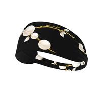 Elastic Sports Headband Hairband YYHHAOFA The golden branch covered with pearls Printing Soft, Breathable, Quick-Dry