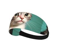 Elastic Sports Headband Hairband YYHWHJDE A curious cat Pattern Soft, Breathable, Quick-Dry