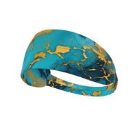 Elastic Sports Headband Hairband YYHWHJDE Azurite Teal and Foil Gold Oil Marble Pattern Pattern Soft, Breathable, Quick-Dry