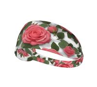 Elastic Sports Headband Hairband YYHWHJDE Beautiful Pink Roses Pattern Spandex, Soft, Breathable, Quick-Dry