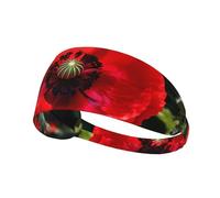 Elastic Sports Headband Hairband YYHWHJDE Beautiful Red Poppy Flower Pattern Quick Drying, Moisture Wicking