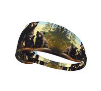 Elastic Sports Headband Hairband YYHWHJDE Black Bear Family Pattern Soft, Breathable, Quick-Dry