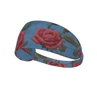 Elastic Sports Headband Hairband YYHWHJDE Blue Background with Pink Roses Pattern Spandex, Soft, Breathable, Quick-Dry