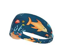 Elastic Sports Headband Hairband YYHWHJDE Blue underwater world of fish Pattern Soft, Breathable, Quick-Dry