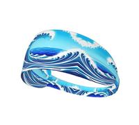 Elastic Sports Headband Hairband YYHWHJDE Cartoon blue sea wave Pattern Soft, Breathable, Quick-Dry