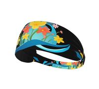 Elastic Sports Headband Hairband YYHWHJDE Colorful flowers in the waves Picture Soft, Breathable, Quick-Dry