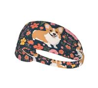 Elastic Sports Headband Hairband YYHWHJDE Corgi Floral Flowers Pattern Soft, Breathable, Quick-Dry