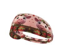 Elastic Sports Headband Hairband YYHWHJDE Cows and Strawberries Prints Spandex, Soft, Breathable, Quick-Dry