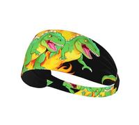 Elastic Sports Headband Hairband YYHWHJDE Dinosaurs In Flames Pattern Soft, Breathable, Quick-Dry