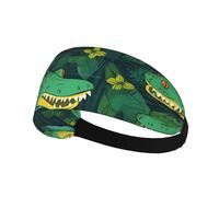 Elastic Sports Headband Hairband YYHWHJDE gator lurking green Pattern Soft, Breathable, Quick-Dry