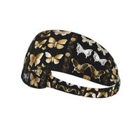 Elastic Sports Headband Hairband YYHWHJDE Gold White Butterflies Black Picture Soft, Breathable, Quick-Dry