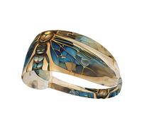 Elastic Sports Headband Hairband YYHWHJDE Golden Delicate Dragonfly on Yellow Background Pattern Soft, Breathable, Quick-Dry