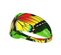 Elastic Sports Headband Hairband YYHWHJDE Green leaf colorful butterfly Pattern Soft, Breathable, Quick-Dry