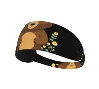 Elastic Sports Headband Hairband YYHWHJDE Grizzly bear in the garden Pattern Quick Drying, Moisture Wicking