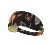 Elastic Sports Headband Hairband YYHWHJDE Horse in Front Flowering Trees Pattern Soft, Breathable, Quick-Dry