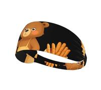 Elastic Sports Headband Hairband YYHWHJDE Little bear holding a baguette Pattern Quick Drying, Moisture Wicking