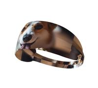 Elastic Sports Headband Hairband YYHWHJDE Little Corgi Chewing Bones Prints Athletic Band for Women, Men