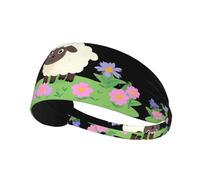 Elastic Sports Headband Hairband YYHWHJDE Little sheep on the flowerbed Pattern Quick Drying, Moisture Wicking