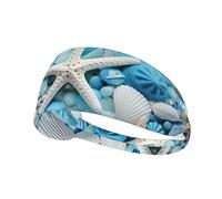 Elastic Sports Headband Hairband YYHWHJDE Ocean Sea Beach Seashells Starfish Blue Pattern Soft, Breathable, Quick-Dry