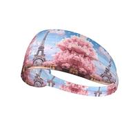 Elastic Sports Headband Hairband YYHWHJDE paris street eiffel tower pink floral Pattern Soft, Breathable, Quick-Dry