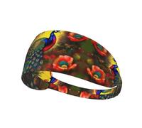Elastic Sports Headband Hairband YYHWHJDE Peacock flowers Pattern Soft, Breathable, Quick-Dry