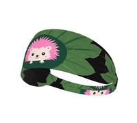 Elastic Sports Headband Hairband YYHWHJDE Pink Hedgehog Leaf Print Pattern Spandex, Soft, Breathable, Quick-Dry