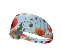 Elastic Sports Headband Hairband YYHWHJDE Poppies on Blue Sky Picture Soft, Breathable, Quick-Dry