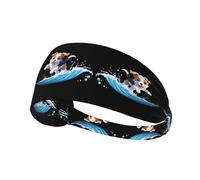 Elastic Sports Headband Hairband YYHWHJDE Puppy Chasing Waves Pattern Spandex, Soft, Breathable, Quick-Dry