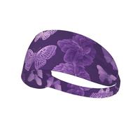Elastic Sports Headband Hairband YYHWHJDE Purple Butterflies Pattern Soft, Breathable, Quick-Dry