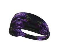 Elastic Sports Headband Hairband YYHWHJDE Purple Floser and sugar Horror Skull Pattern Soft, Breathable, Quick-Dry