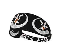 Elastic Sports Headband Hairband YYHWHJDE Rabbit Playing Violin on The Moon Pattern Spandex, Soft, Breathable, Quick-Dry