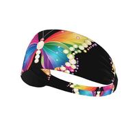 Elastic Sports Headband Hairband YYHWHJDE Rainbow Butterfly Pearls Pattern Spandex, Soft, Breathable, Quick-Dry
