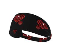 Elastic Sports Headband Hairband YYHWHJDE Red and Black Plaid Love Pattern Spandex, Soft, Breathable, Quick-Dry