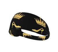 Elastic Sports Headband Hairband YYHWHJDE Sequined crown and gold high heels Pattern Quick Drying, Moisture Wicking
