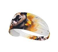 Elastic Sports Headband Hairband YYHWHJDE Shiba Inu Chasing Flowers Prints Athletic Band for Women, Men