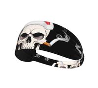Elastic Sports Headband Hairband YYHWHJDE Skull Wearing Santa hat Smoking Prints Spandex, Soft, Breathable, Quick-Dry