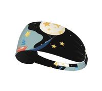 Elastic Sports Headband Hairband YYHWHJDE Small boat on the moon and stars Picture Soft, Breathable, Quick-Dry