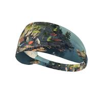 Elastic Sports Headband Hairband YYHWHJDE Small town on the island Pattern Quick Drying, Moisture Wicking