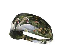 Elastic Sports Headband Hairband YYHWHJDE Swans in the garden Pattern Quick Drying, Moisture Wicking