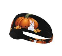Elastic Sports Headband Hairband YYHWHJDE The little rabbit next to the pumpkin Pattern Soft, Breathable, Quick-Dry