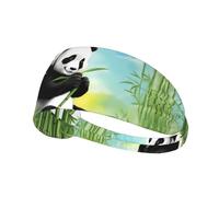 Elastic Sports Headband Hairband YYHWHJDE Two Panda Eating Bamboo Pattern Spandex, Soft, Breathable, Quick-Dry