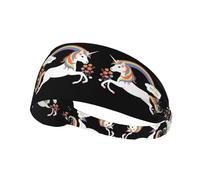 Elastic Sports Headband Hairband YYHWHJDE Unicorns across the rainbow Pattern Quick Drying, Moisture Wicking