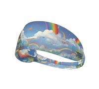 Elastic Sports Headband Hairband YYHWHJDE Village under the rainbow Picture Soft, Breathable, Quick-Dry