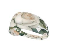 Elastic Sports Headband Hairband YYHWHJDE White Watercolor Floral Rose Pattern Soft, Breathable, Quick-Dry