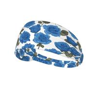 Elastic Sports Headband Sweat Absorbing Beautiful Blue Roses Outdoor Sports Elastic Headband Fitness Sports Yoga Cycling Headband