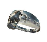 Elastic Sports Headband, Sweat Absorbing Headband, Horse Running Wild in the River Outdoor Sports Elastic Headband Fitness Sports Yoga Cycling Headband